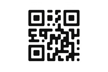A square black QR code featuring geometric patterns and pixelated design elements.