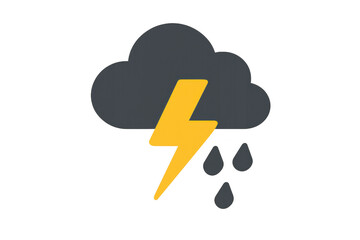 A dark cloud with a yellow lightning bolt and raindrops.