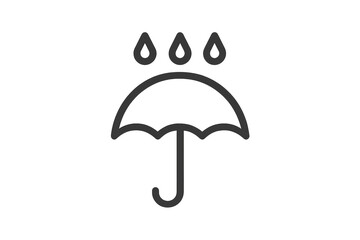 Simple umbrella with three raindrops above it, representing protection from rain.