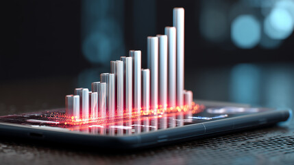 Obraz premium 3D Visualization of Bar Chart Growing from Digital Device Symbolizing Business Success and Growth Metrics