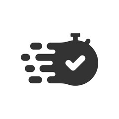 Stopwatch with a checkmark icon. symbolizing quick response, speed, efficiency, and a completed task. Suitable for deadlines, time management, and successful completion.
