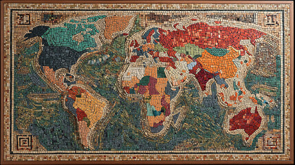 Naklejka premium Vintage Mosaic World Map with Rich Earth Tones