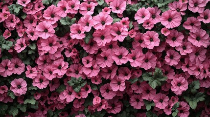 Fototapeta premium A bunch of pink flowers with green leaves