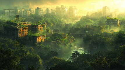 Fototapeta premium A view of a city in the middle of a forest