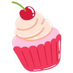 Colorful Cupcake Illustration with Cherry Topping