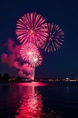 Vibrant fireworks display over Weymouth Bay at night, majestic, boom