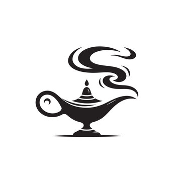 recommend clip art: Genie lamp with smoke silhouette simple style