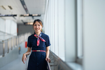 Portrait female Cabin crew or air hostess in airport. Cabin crew, air hostess working in airplane....