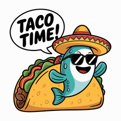 Taco Time Cute Fish Cartoon Design