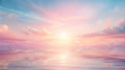 Fototapeta premium Serene Sunset Sky Reflected in Still Waters, Creating a Dreamy, Pastel-Hued Landscape