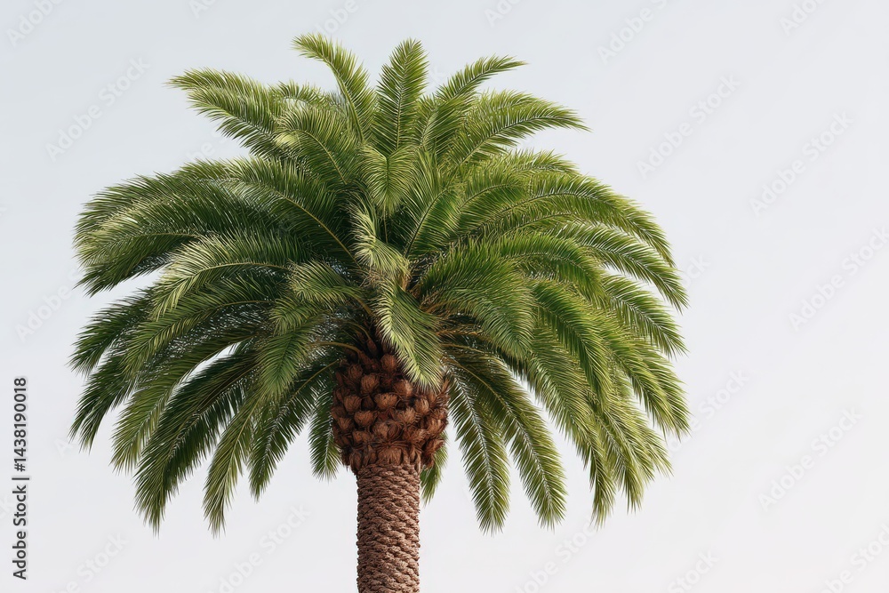 Aufkleber symmetrical palm tree with full fronds in daylight against soft blue sky emphasizing botanical archi