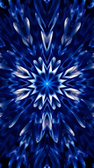 a mesmerizing kaleidoscope of Bluebells flower petals arranged in fractal symmetry, glowing softly against a deep indigo void, subtle prism refractions, created b y generative ai