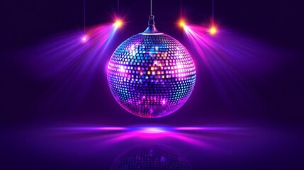 Sparkling Disco Ball under Vivid Stage Lights Party Nightclub Celebration