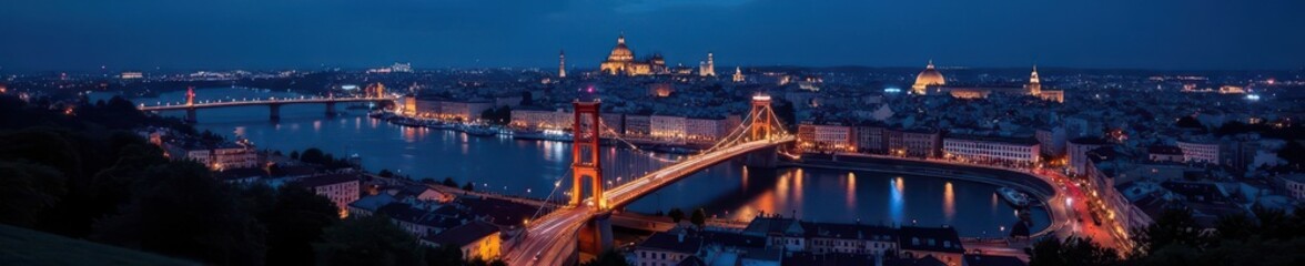 Fototapeta premium Europe's nocturnal cityscape, glittering constellations of urban lights , city lights, bird's-eye view, space