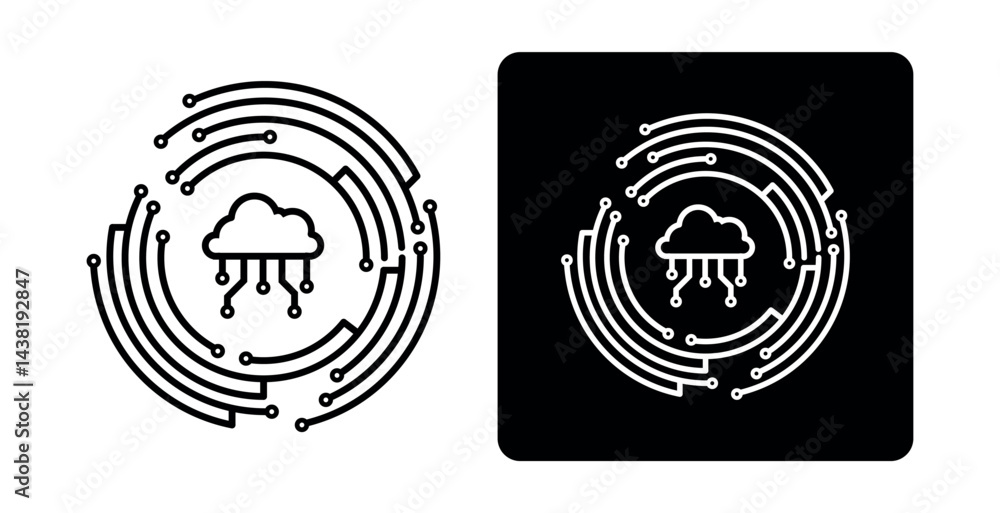 Poster cloud circuit icon. cloud computing technology on a crescent shaped circuit board icon. cloud comput