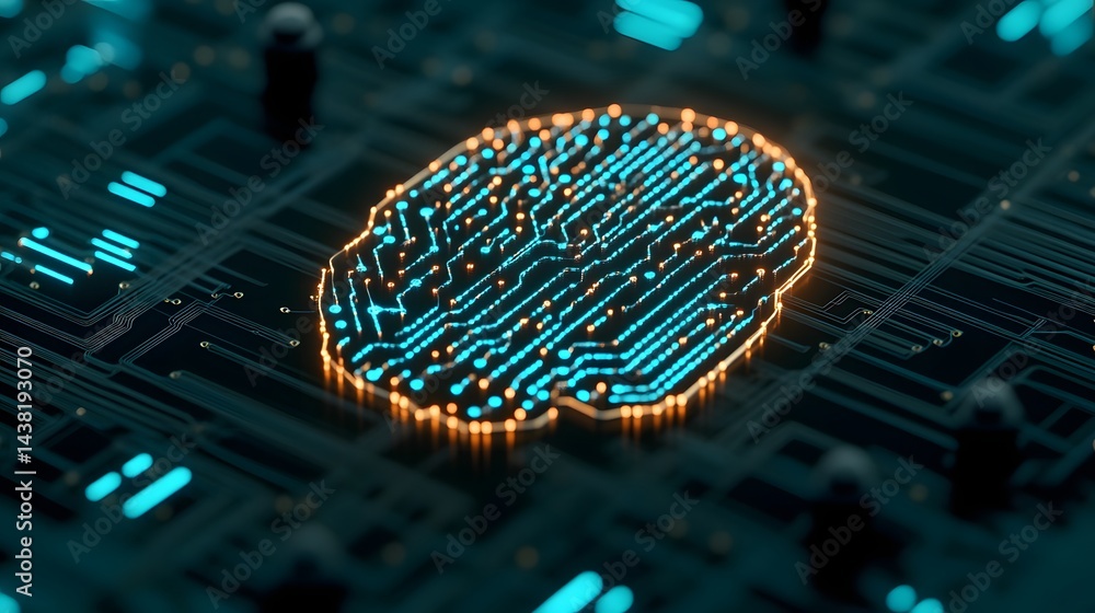 Poster futuristic digital brain with glowing neural connections representing ai's deep learning capabilitie