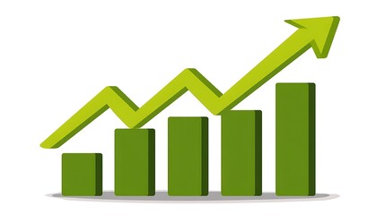 A green bar chart showing growth with an upward trending arrow on a white background