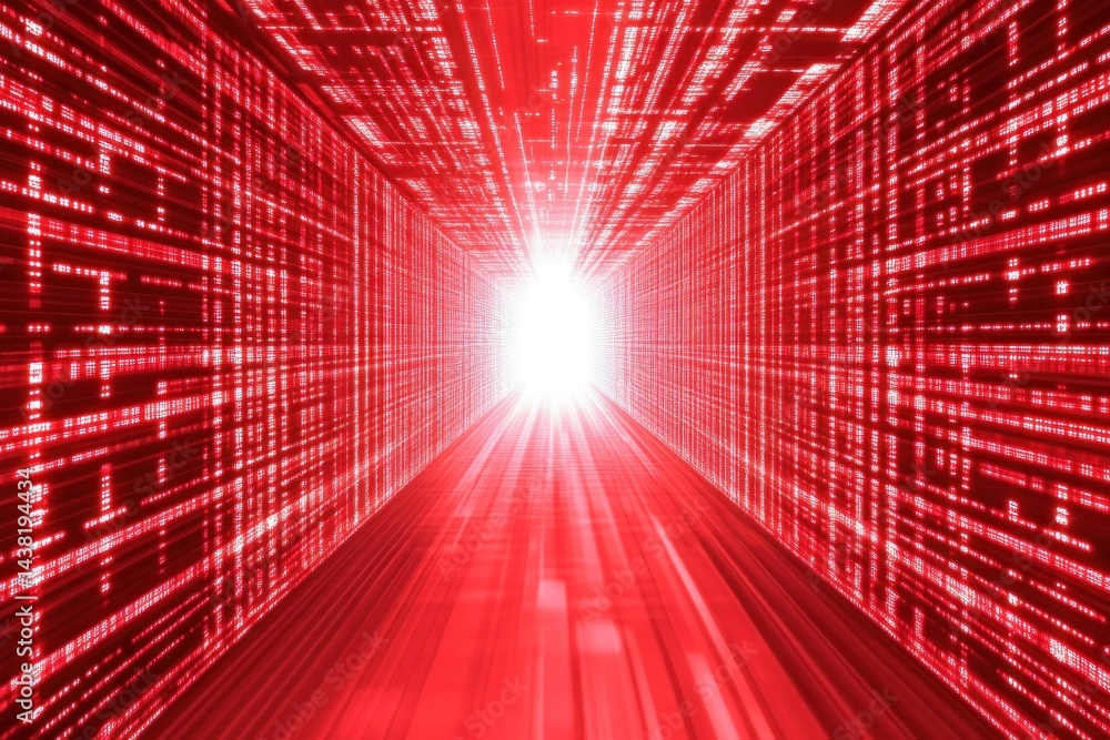 Poster red binary code tunnel