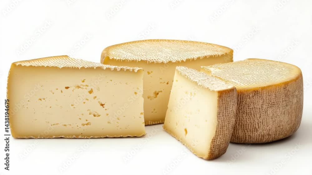 Poster a close up of a wedge of cheese with the rest of the cheese still intact. the cheese is cut in half 