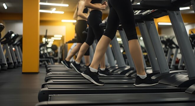 Personas corriendo en la m&aacute;quina de cinta de correr en el gimnasio