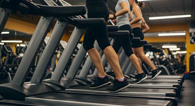 Personas corriendo en la m&aacute;quina de cinta de correr en el gimnasio