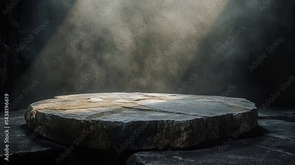 Poster dramatic stone platform product display background dark moody atmosphere mysterious grey granite tex