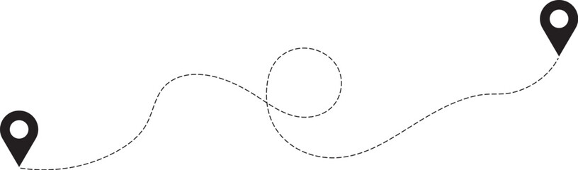 Route icon between two points with dotted path and location pin. Location pointer continuous one line drawing. GPS navigation line route mark. 