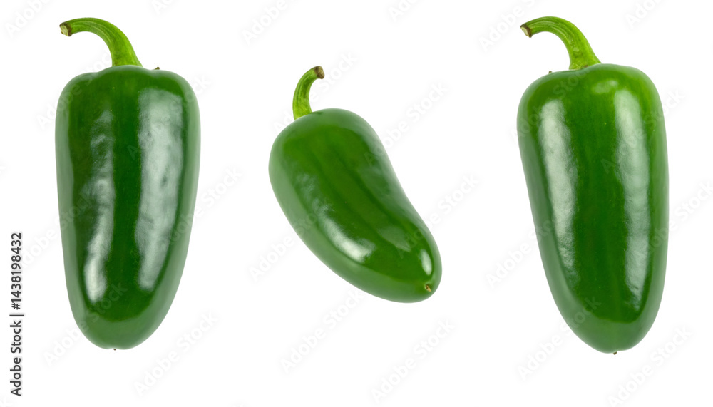 Poster three jalapeno peppers isolated on transparent background with clipping path