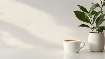Freshly Brewed Coffee with Steam on a Minimalist White Table