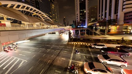 timelapse of rush hour traffic in central bangkok at night