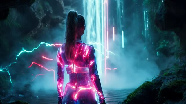 a cyberpunk woman in forest1.