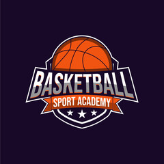 Obraz premium Basketball sports academy logo. Basketball sports academy emblem, design template. Sports badge vector illustration