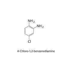 4-Chloro-1,2-benzenediamine skeletal structure. Aromatic Diamine compound schematic illustration. Simple diagram, chemical formula.