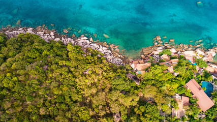 Top view seashore waves nature background,Amazing waves crashing on rocks seascape view