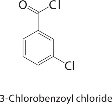 3-Chlorobenzoyl chloride skeletal structure. Aromatic Acid Chloride compound schematic illustration. Simple diagram, chemical formula.