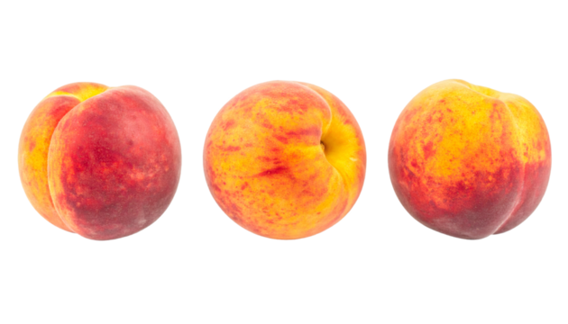 Fresh peaches spinning against transparent backdrop, clipping path integrated