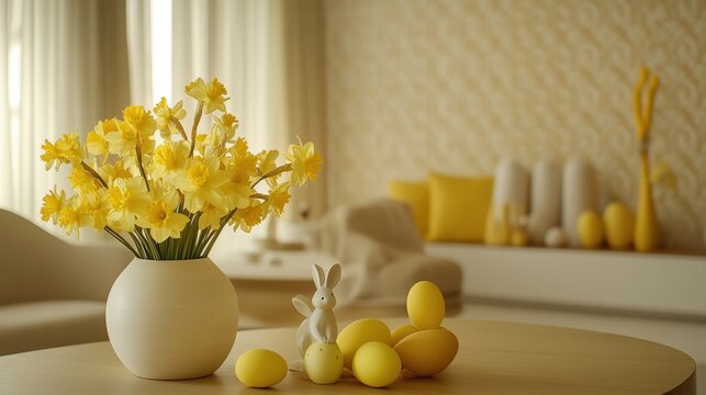 Springtime blossoms brighten a modern living room.