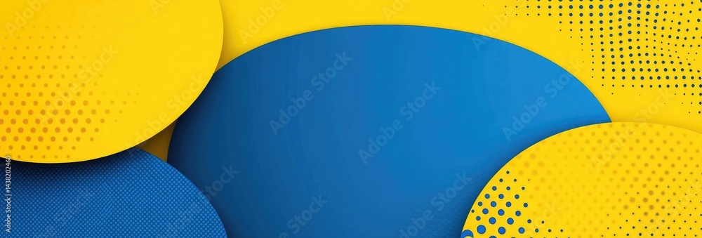 Aufkleber abstract background of overlapping blue and yellow circle shapes with halftone pattern
