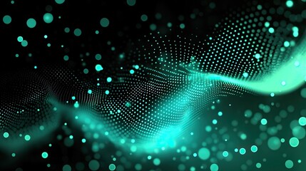 Fototapeta premium Abstract Dotted Wavy Pattern, Bright Cyan Dots on Dark Background, Dynamic Effect