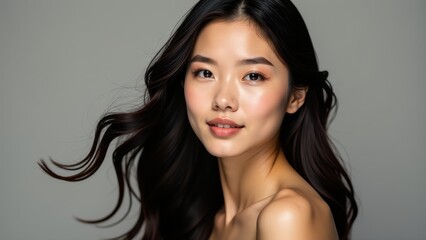 Fototapeta premium Attractive Asian Woman With Flowing Hair