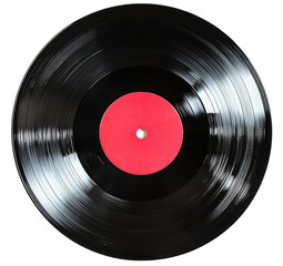 Classic black vinyl record with a vibrant red label on a clean white background, perfect for vintage design projects