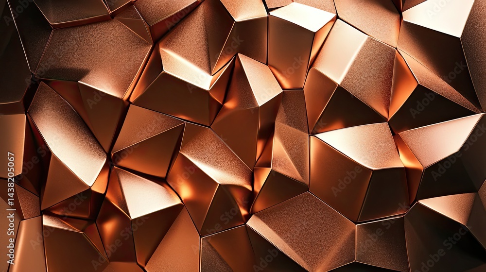 Poster abstract geometric copper patterned facets and triangle polygon with metallic sheen