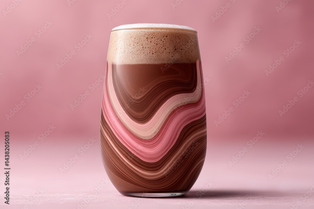 Aufkleber artistic coffee mug with abstract marbled swirl pattern in red pink and cream tones on soft mauve ba