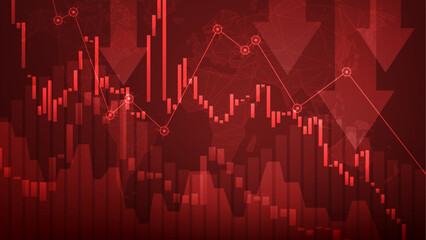 Modern widescreen business stock market crash background vector with falling charts on red background.