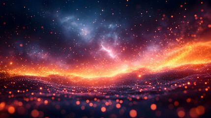 Obraz premium Abstract Cosmic Landscape with Glowing Particles and Vibrant Colors