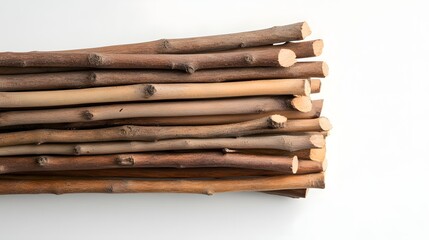 Bundled Wooden Sticks on a White Background Showcasing Natural Textures and Simplicity
