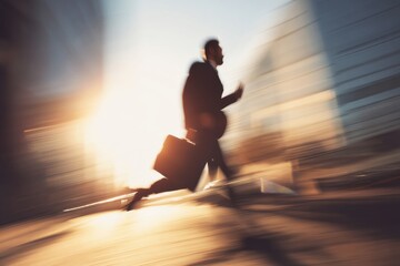 Confident Entrepreneur Rushing Through City Streets With Briefcase Momentum