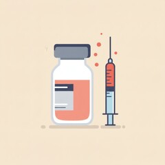 Simple Vaccine Vial and Needle Vector Clipart Illustration – Minimalist Flat Design