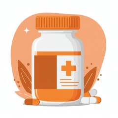 Minimalist Medicine Pill Bottle Vector – Flat Design with Cross Symbol Clipart Illustration