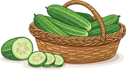 Cucumber in basket in white background vector design, Cucumber Illustration vector design